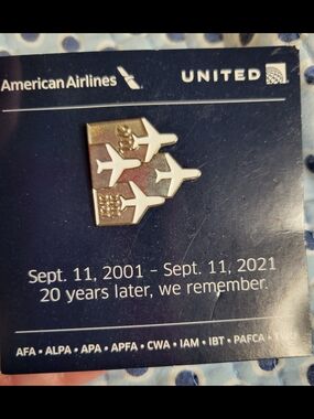 American Vintage Gold and White Airplane Pin on Navy Card